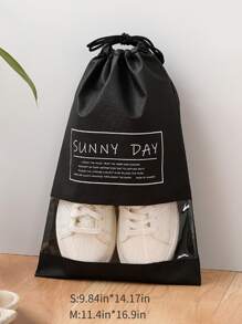 1pc Slogan Graphic Shoe Travel Storage Bag - Black - View 3