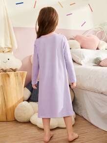 女孩卡通圖案撞色滾邊睡裙 - 紫色 - 查看 2