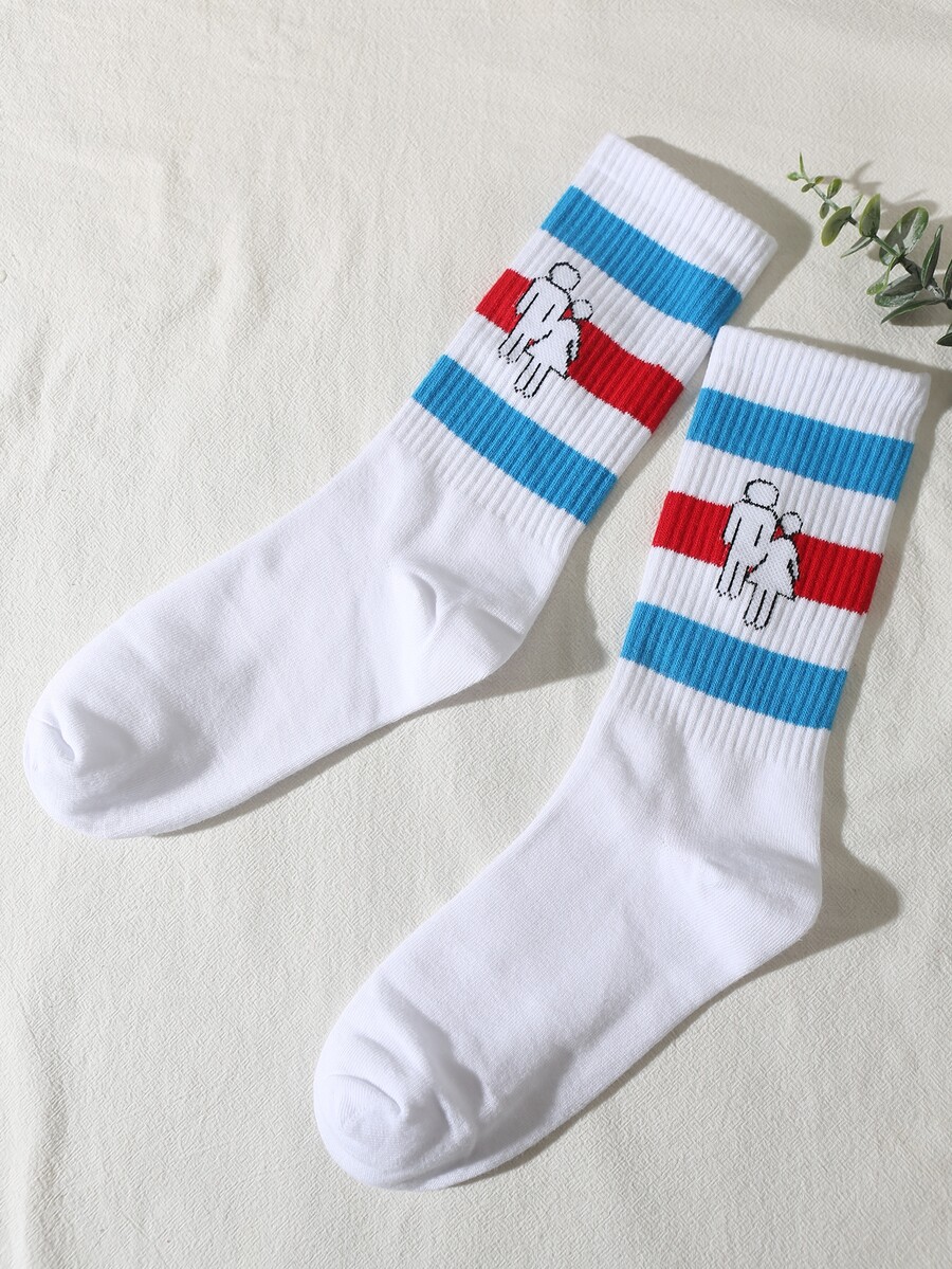 Calcetines de tripulación de rayas & con estampado de figura