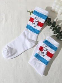 Calcetines de tripulación de rayas & con estampado de figura