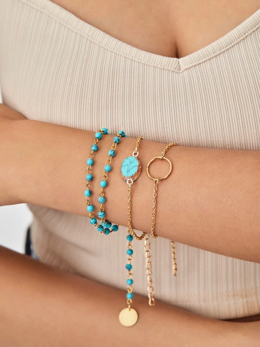 3 cái vòng tay trang trí màu ngọc lam - Nhiều màu - Xem 1