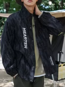 DAZY Men Letter Graphic Coat - Black - View 1