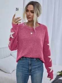 EMERY ROSE Áo len tay dài họa tiết ngôi sao, kiểu dáng vai rớt, thích hợp cho mùa thu đông. - Màu Hồng Tươi - Xem 4