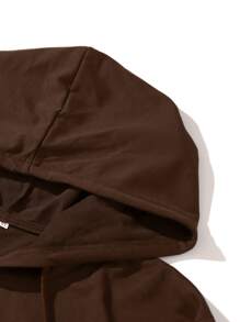 ROMWE MEN Rick and Morty | ROMWE Guys Letter Cartoon Graphic Kangaroo Pocket Drawstring Hoodie - Coffee Brown - View 3