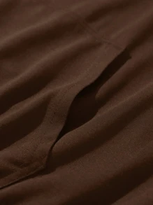 ROMWE MEN Rick and Morty | ROMWE Guys Letter Cartoon Graphic Kangaroo Pocket Drawstring Hoodie - Coffee Brown - View 5