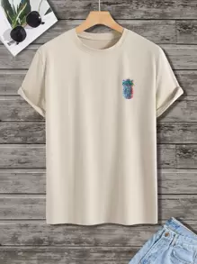 Manfinity Homme Hombres Camiseta con estampado de piña - Caqui - Ver 1