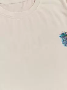 Manfinity Homme Hombres Camiseta con estampado de piña - Caqui - Ver 4