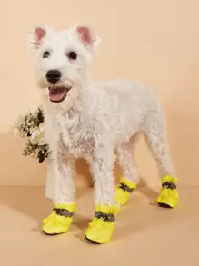 1 套 4 双带反光条的保暖宠物鞋，适用于宠物秋冬季保暖和清洁 - 黃色 - 查看 1