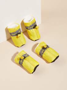 1 套 4 双带反光条的保暖宠物鞋，适用于宠物秋冬季保暖和清洁 - 黃色 - 查看 2