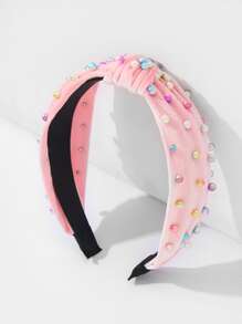 结饰和仿珍珠装饰头带优雅，发带，发箍 - 淺粉色 - 查看 2