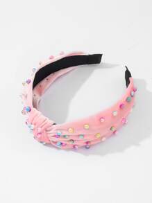 结饰和仿珍珠装饰头带优雅，发带，发箍 - 淺粉色 - 查看 3