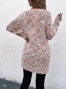 SHEIN LUNE Melierter gestrickter Lässig Design Cardigan, Langarm Oberteil