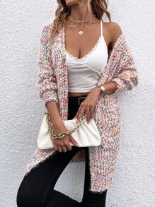 SHEIN LUNE Melierter gestrickter Lässig Design Cardigan, Langarm Oberteil
