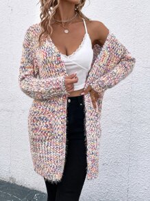SHEIN LUNE Melierter gestrickter Lässig Design Cardigan, Langarm Oberteil