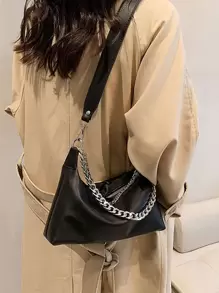 簡約斜跨包配錢包,時尚pu皮革肩背包,鍊條裝飾的方形錢包,適用於女性防水,輕巧,商務休閒,鍊條裝飾的捆鬚包適用於少女,女大學生,新人及白領階層,完美適用於辦公室,學校,工作,商務旅行 - 黑色 - 查看 3