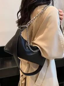 簡約斜跨包配錢包,時尚pu皮革肩背包,鍊條裝飾的方形錢包,適用於女性防水,輕巧,商務休閒,鍊條裝飾的捆鬚包適用於少女,女大學生,新人及白領階層,完美適用於辦公室,學校,工作,商務旅行 - 黑色 - 查看 2