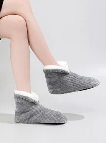 Two Tone Teddy Lined Slipper Boots - Grey - View 3