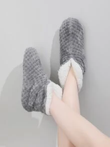 Two Tone Teddy Lined Slipper Boots - Grey - View 4