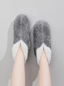 Two Tone Teddy Lined Slipper Boots - Grey - View 5