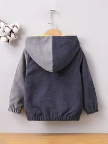 Toddler Boys Colorblock Zip Up Thermal Lined Hooded Jacket Without Sweater - Grey - View 2