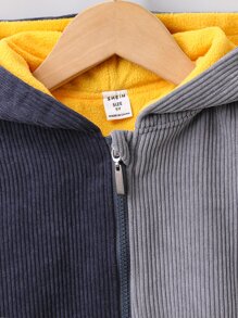 Toddler Boys Colorblock Zip Up Thermal Lined Hooded Jacket Without Sweater - Grey - View 3