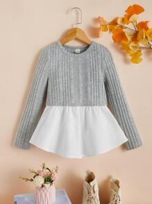 SHEIN 女孩雙色荷葉邊下擺T恤 - 灰色 - 查看 1