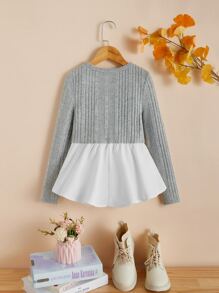 SHEIN 女孩雙色荷葉邊下擺T恤 - 灰色 - 查看 2