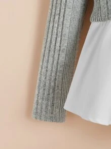 SHEIN 女孩雙色荷葉邊下擺T恤 - 灰色 - 查看 3