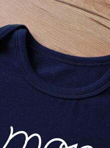 Baby Boy Letter And Heart Print Jumpsuit With Hat - Navy Blue - View 3