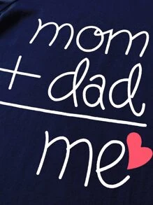 Baby Boy Letter And Heart Print Jumpsuit With Hat - Navy Blue - View 4