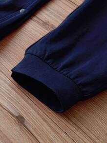 Baby Boy Letter And Heart Print Jumpsuit With Hat - Navy Blue - View 5