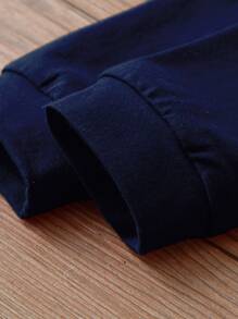 Baby Boy Letter And Heart Print Jumpsuit With Hat - Navy Blue - View 6