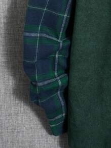 GENTILAND Men Plaid Print Drawstring Hooded Shirt Without Tee - Dark Green - View 3