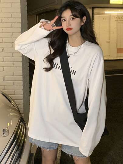 Honeyspot 文字グラフィック ドロップショルダー オーバーサイズシャツ