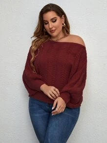 SHEIN LUNE Oversize-Pointelle-Strick Asymmetrischer Ausschnitt Fledermaus-Ärmel Pullover