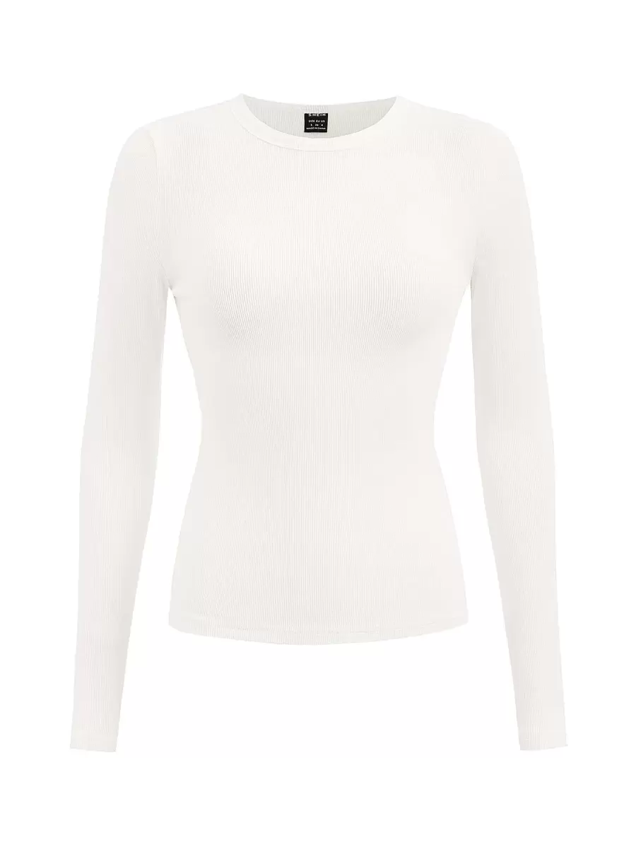 SHEIN BASICS Camiseta unicolor tejido de canalé