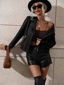 SHEIN Clasi Lapel Neck Zip Up Jacket Fall Winter Cloth For Women - Black - View 6