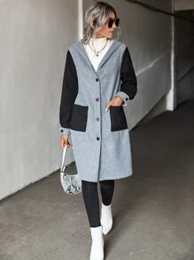 SHEIN LUNE Áo khoác ngoài nữ Túi Nút phía trước Khối Màu Giải trí - Nhiều màu - Xem 6