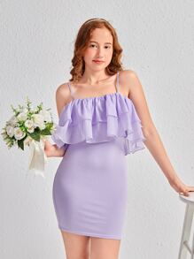 SHEIN Teen Girls Layered Trim Cami Dress - Lilac Purple - View 1