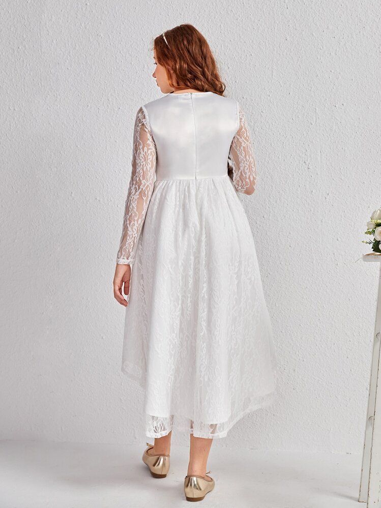 SHEIN Teen Girl High Low Hem Lace Junior Bridesmaid Dress | SHEIN USA