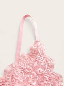 Plus Floral Lace Scallop Trim Bralette - Baby Pink - View 4