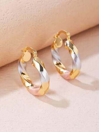 Color Block Twist Hoop Earrings
