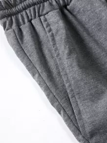 Aesthetic Post Lỏng lẻo phù hợp Nam Đồ họa Chữ cái Sọc trang trí Eo dây rút Quần short - Xám - Xem 5