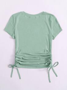 SHEIN EZwear Drawstring Side Solid Tee - Mint Green - View 2