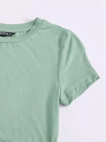 SHEIN EZwear Drawstring Side Solid Tee - Mint Green - View 3
