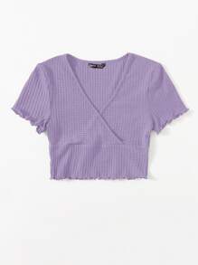 Muchica Surplice Neck Lettuce Trim Tee - Lilac Purple - View 3