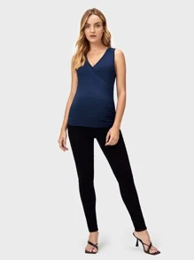 SHEIN Maternity Solid Nursing Tank Top - Navy Blue - View 3