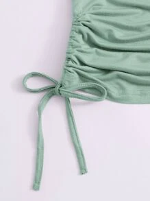 SHEIN EZwear Drawstring Side Solid Tee - Mint Green - View 4