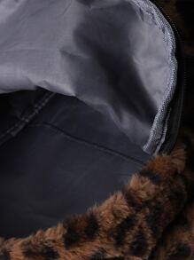 Allover Leopard Pattern Fluffy Backpack, Bag For School For College School Bag, School Backpack Large Capacity For Teen Girls Women College Students College, Middle School, High School, Outdoors, Travel, Outings, Back To School Back To School, Cute, Suitable For Teen Girls Women College Students Outdoors, Travel, Outings, Leopard Print Bag, Fall Winter Fashionable Cheetah Print Purse For Women ,University Bag - Brown - View 5