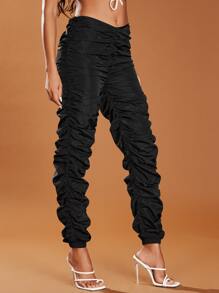 SHEIN BAE Low Rise Stacked Jogger Pants - Black - View 5